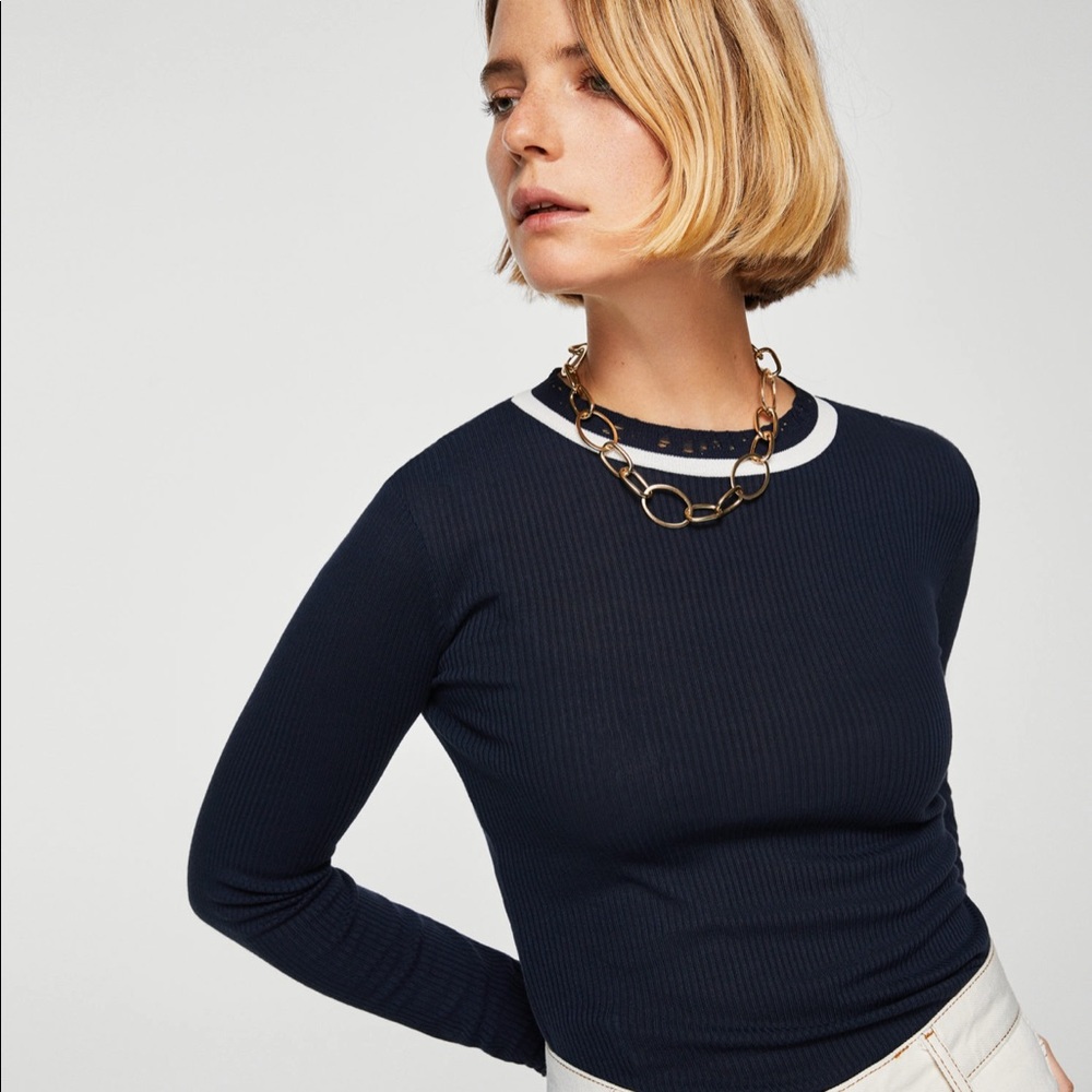 NWT. Mango Long Sleeve Ribbed T- Shirt with Detail
